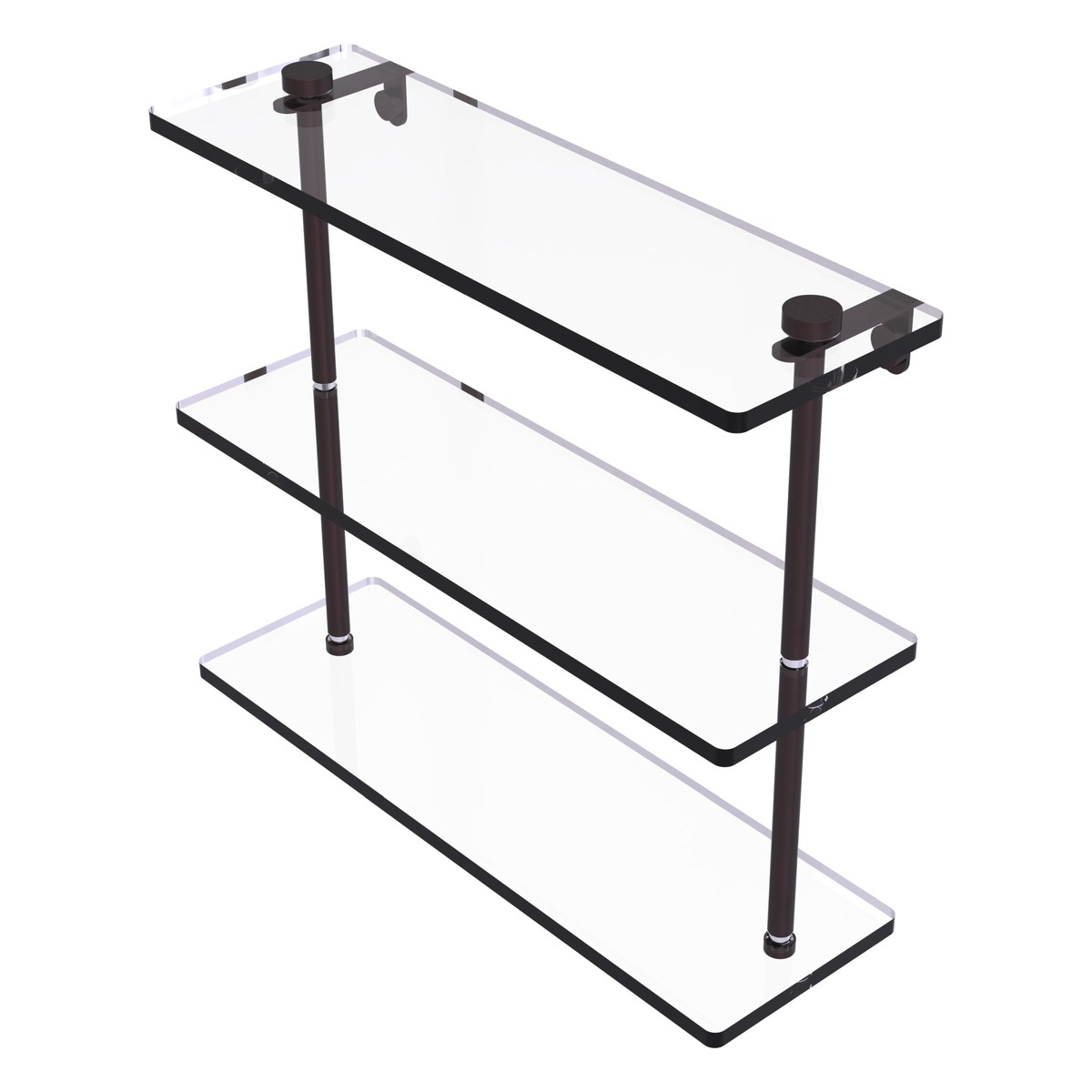 Allied Brass Triple Tiered Clear Glass Bathroom Shelf, 22 in. L x 15 in. H x 5 in. W, Satin Nickel
