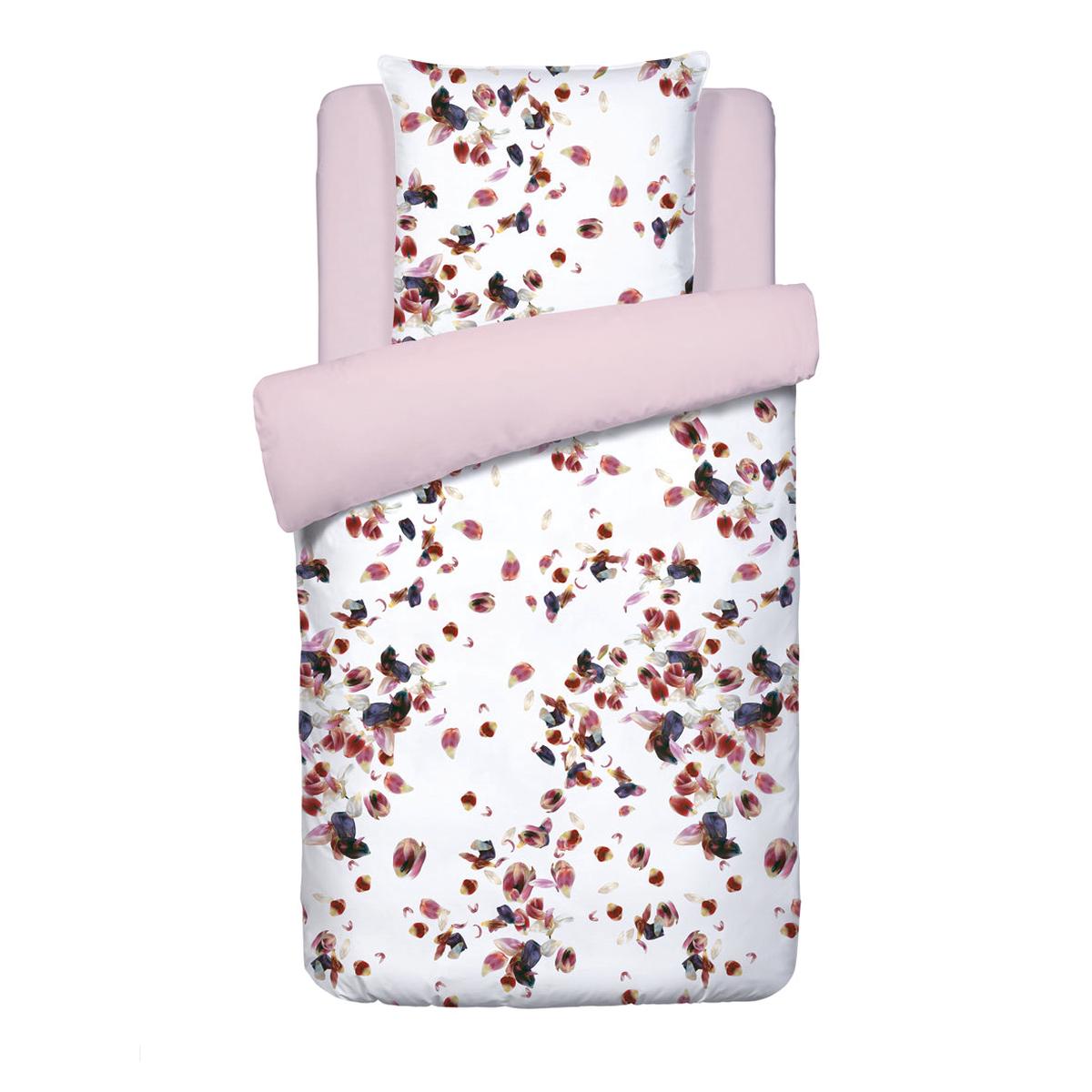Duvet cover + pillowcase(s) cotton satin - Aurore White / Light pink - 155 x 220 cm + 80 x 80 cm
