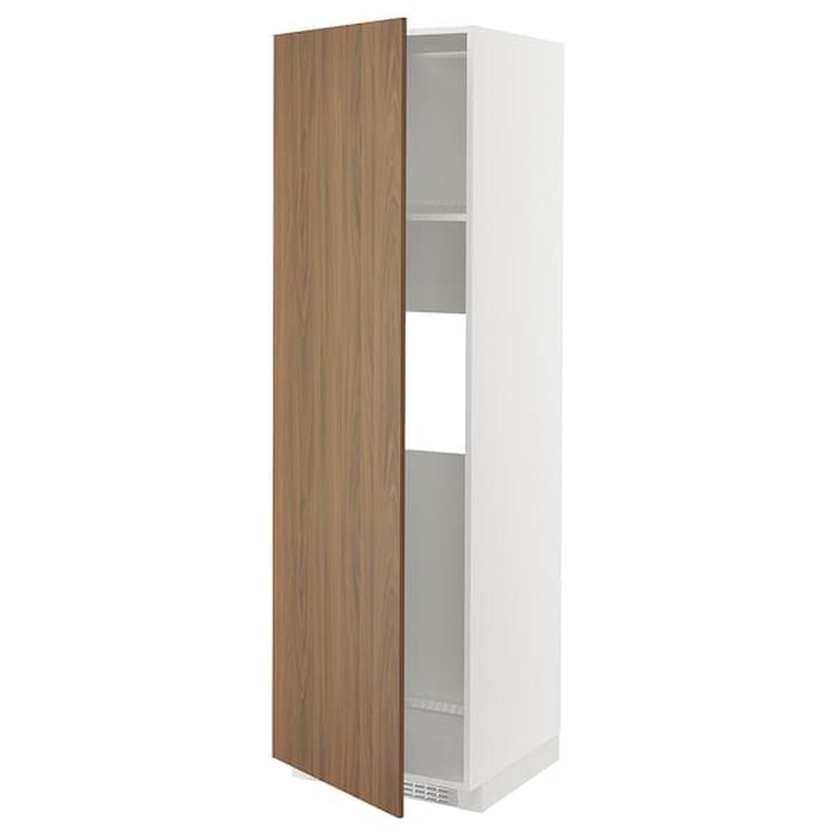 METOD high cab f fridge or freezer w door, white/Tistorp brown walnut effect, 60x60x200 cm