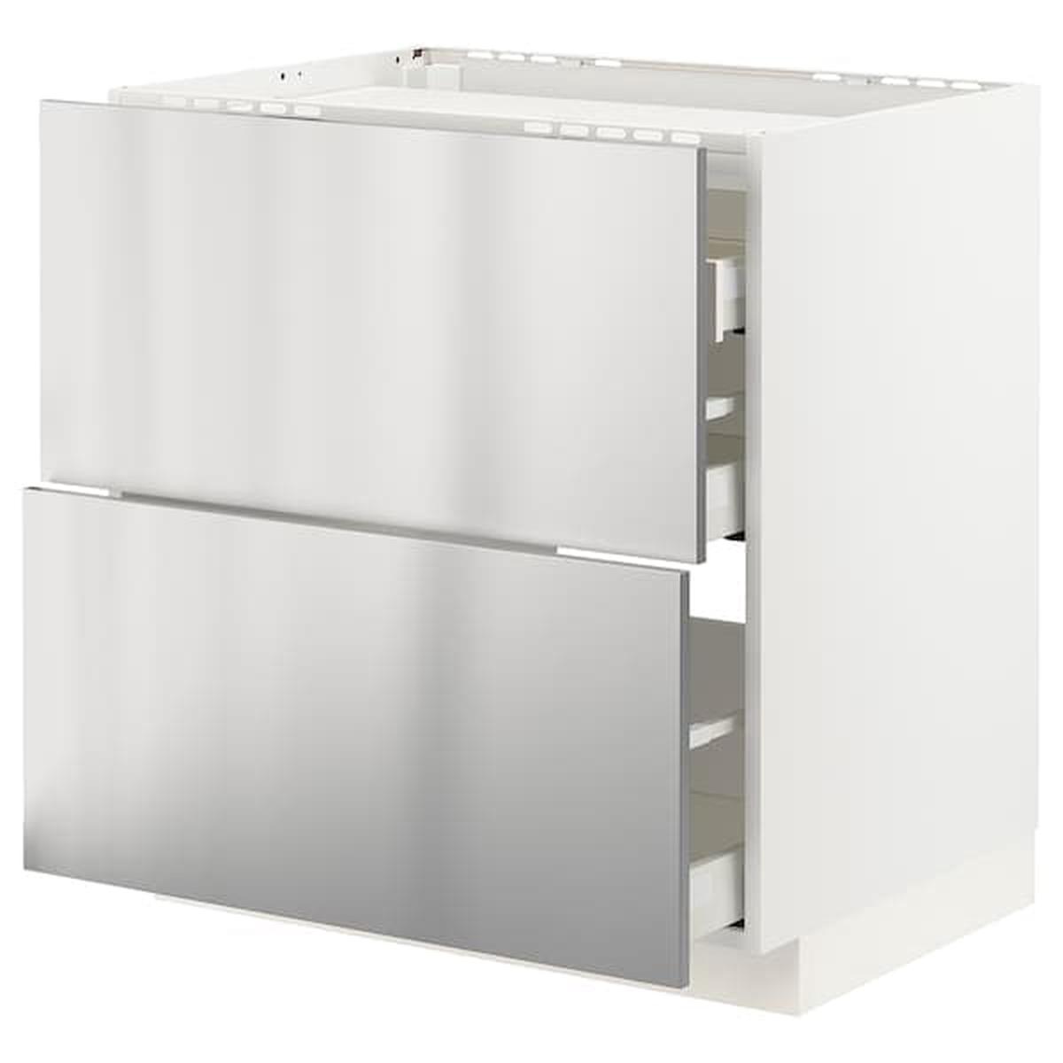 METOD / MAXIMERA base cab f hob/2 fronts/3 drawers, white/Vrsta stainless steel, 80x60 cm