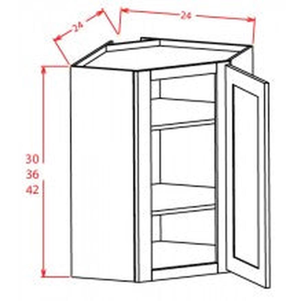 Shaker Ivy 24" W x 42" H Wall Diagonal Glass Door Corner Cabinet with Finished Interior - Glass not Included