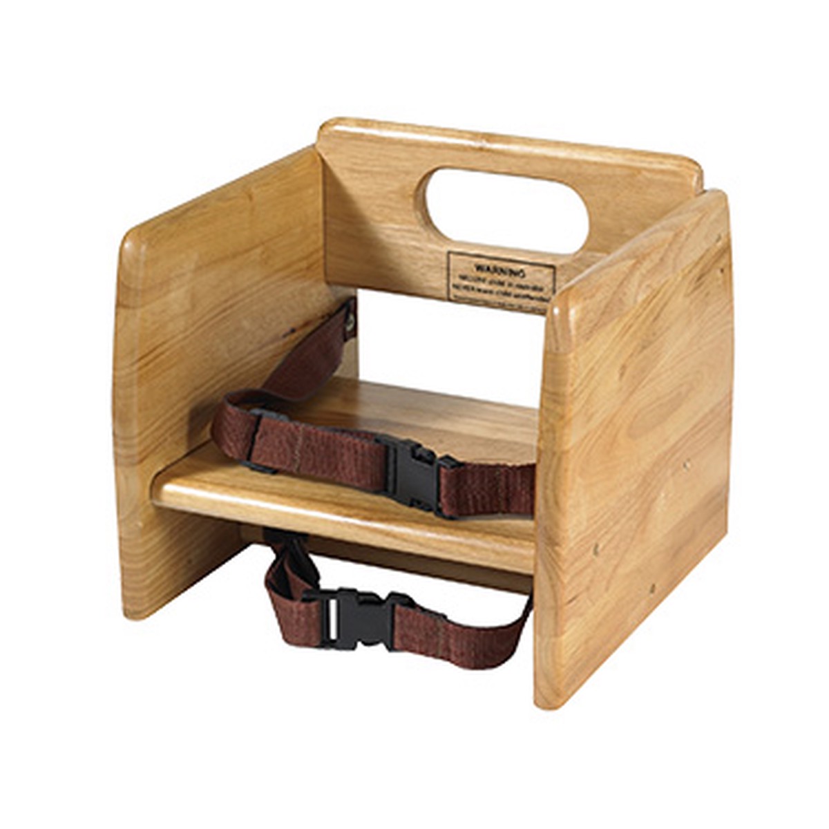 Winco CHB-701 Booster Seat, stacking, 11-3/4" x 11-3/4" x 10-1/2"H, waist and chair straps, rubberwood, natural finish