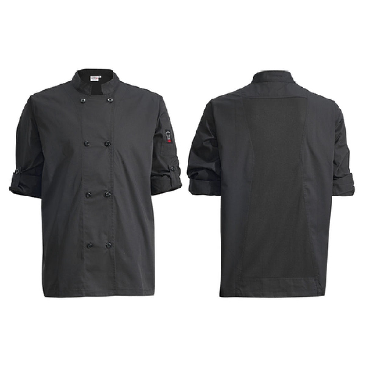 Winco UNF-12KM Medium Tapered Fit Ventilated Chef Jacket Black Poly-Cotton
