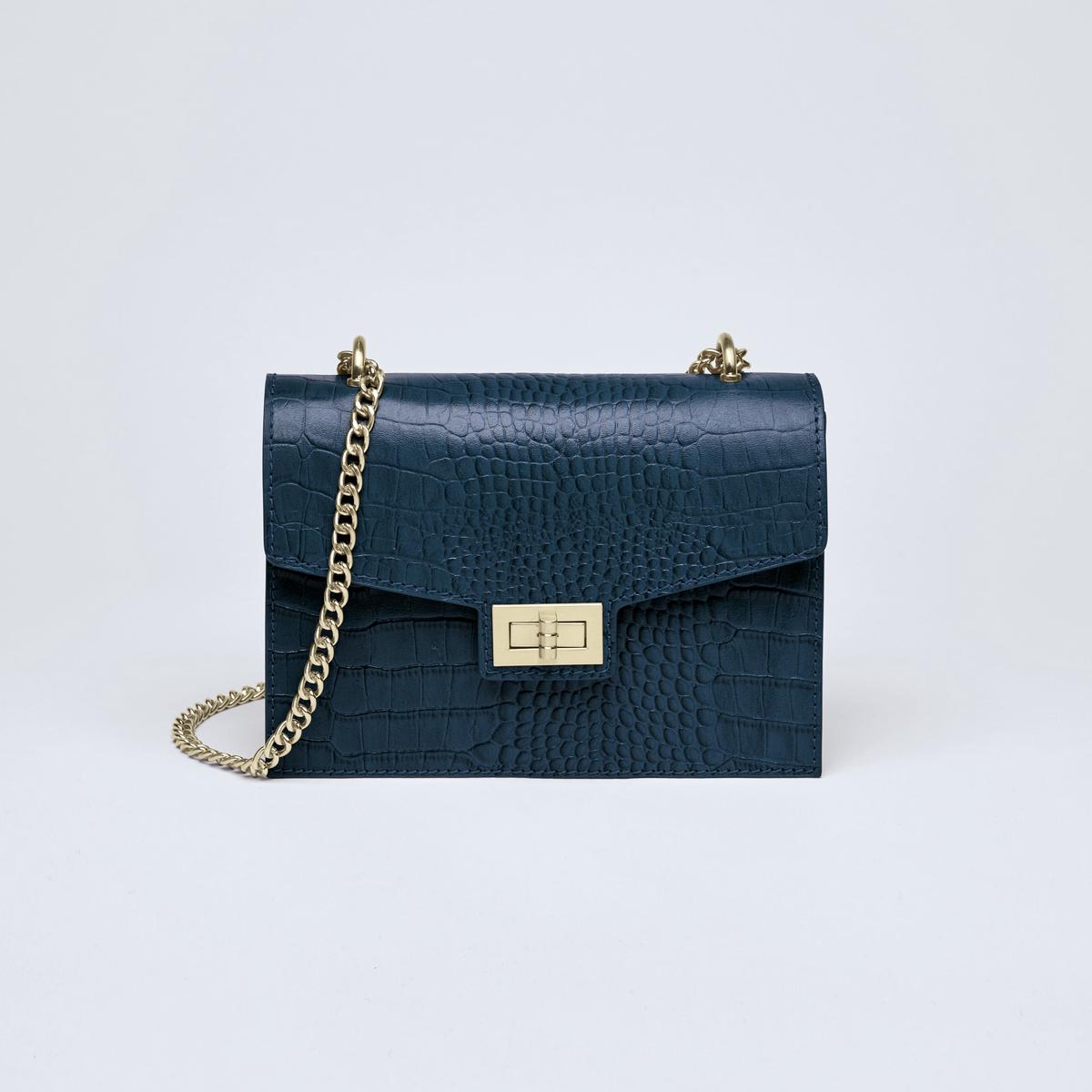 Croco leather crossbody bag Peuplier - Navy blue