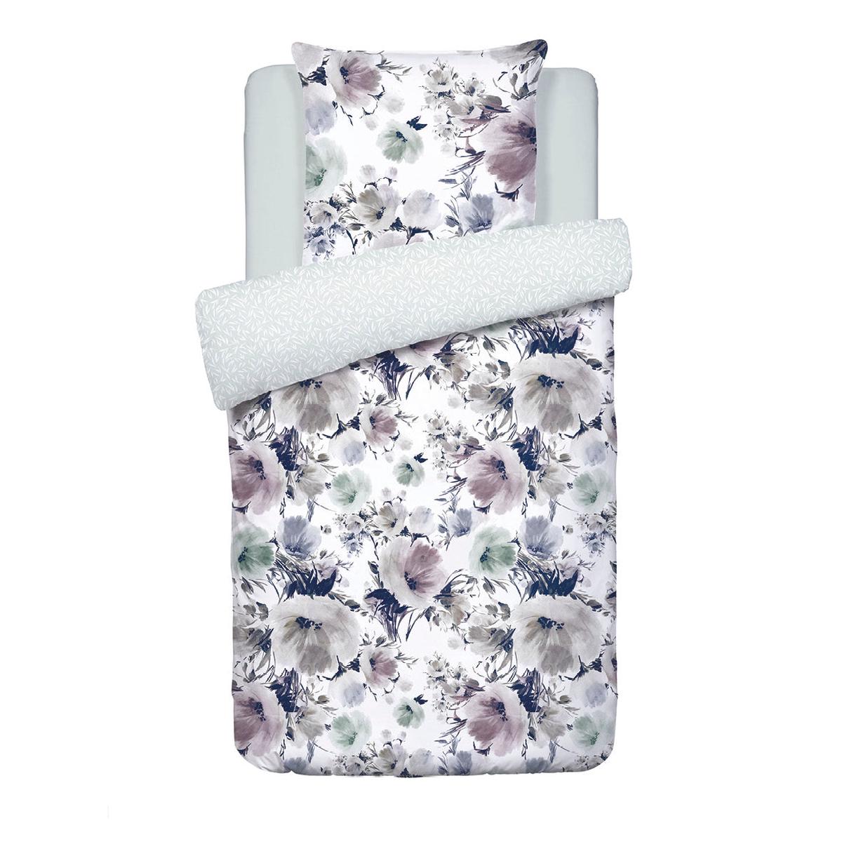 Duvet cover + pillowcase(s) cotton satin - Erodium white - 135 x 200 cm + 80 x 80 cm