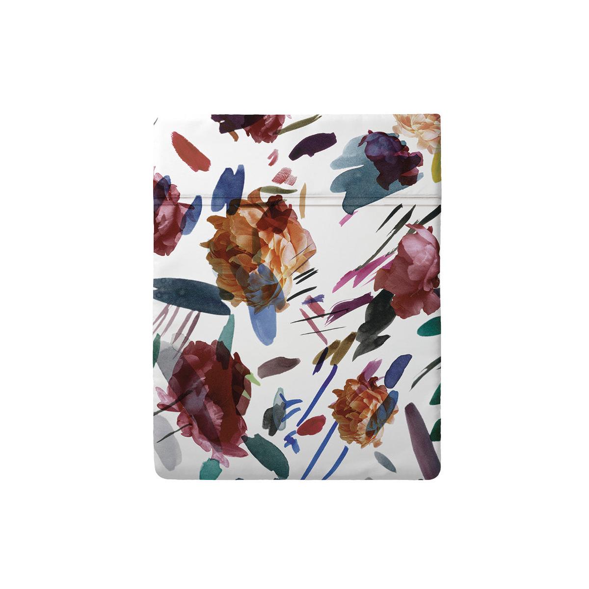 Flat sheet cotton satin - Arty flowers White