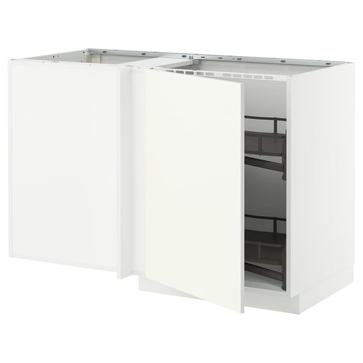 METOD corner base cab w pull-out fitting, white/Vallstena white, 128x68 cm