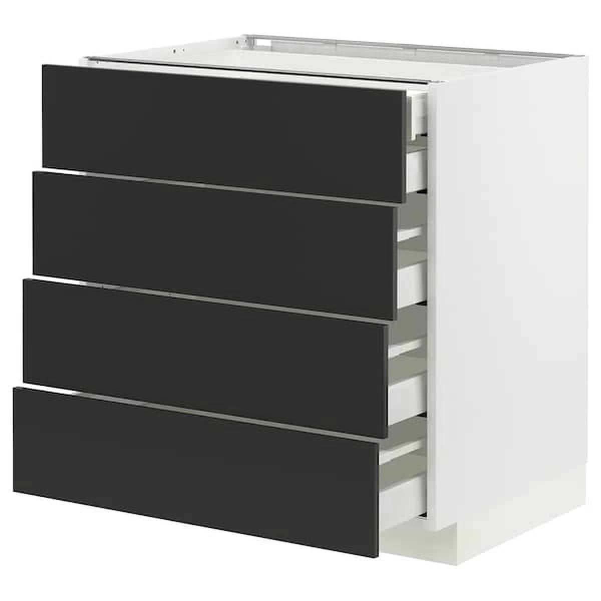 METOD / MAXIMERA base cb 4 frnts/2 low/3 md drwrs, white/Nickebo matt anthracite, 80x60 cm