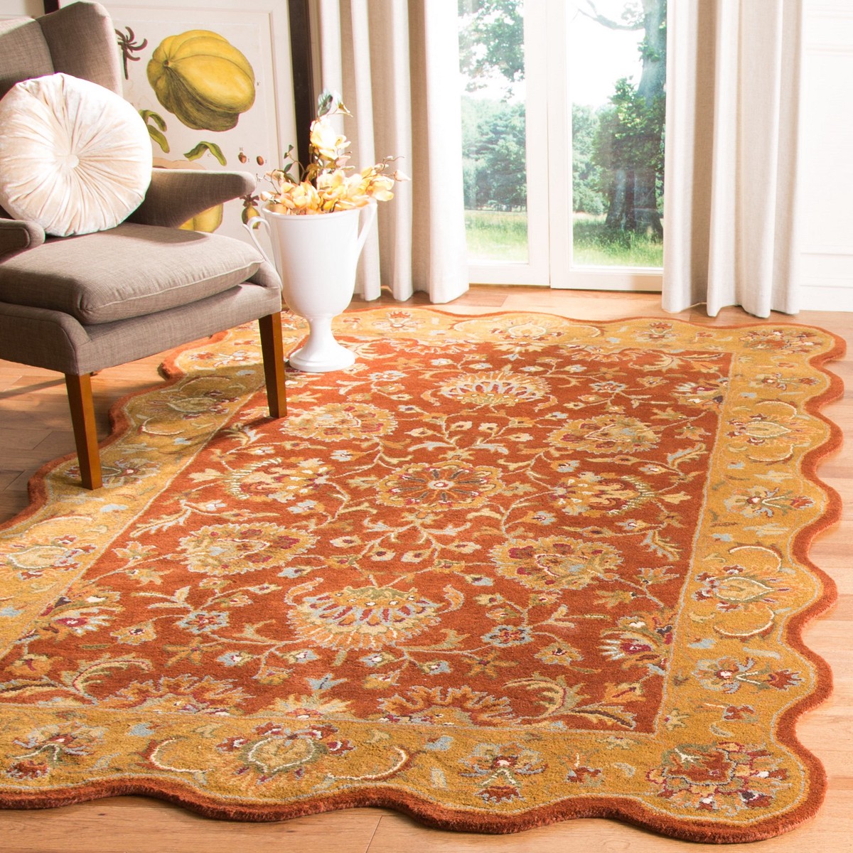 Safavieh Heritage Gurgaon 2 x 4 Red/Natural Indoor Floral/Botanical Oriental Handcrafted Throw Rug