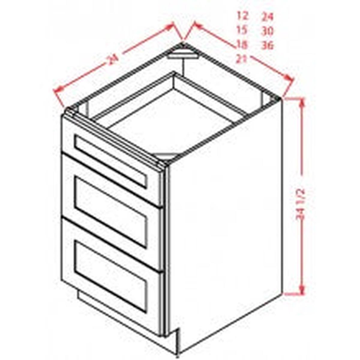 Shaker Antique White 24" 3-Drawer Base Cabinet Pre-Assembled