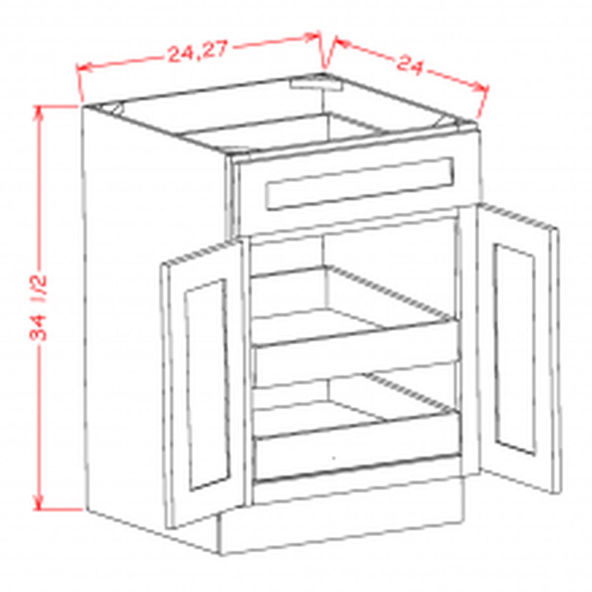 Shaker Black 27" Base Cabinet w/ 2 Rollout Shelves Pre-Assembled