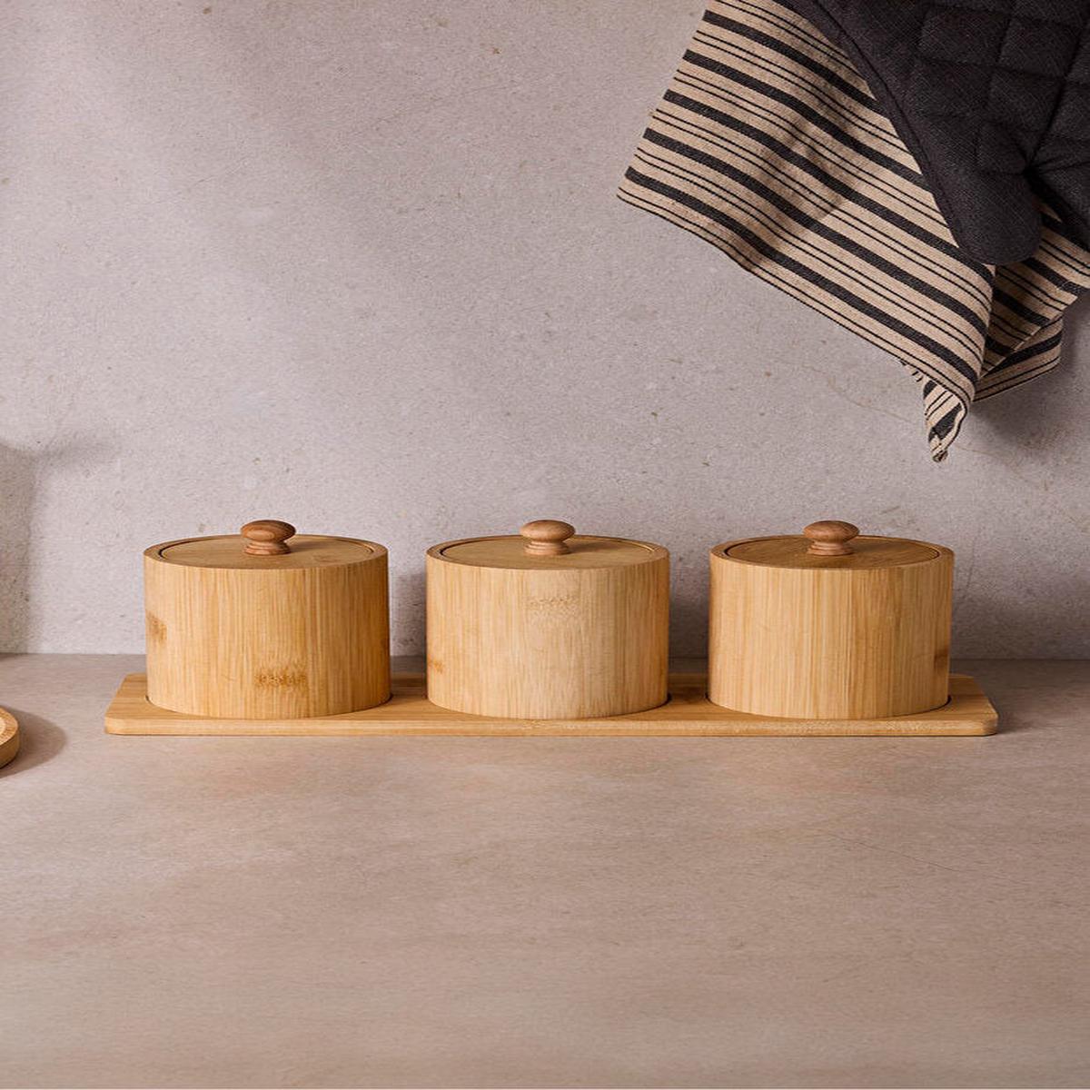 3-Piece Countertop Bamboo Spice Jar Set with Stand