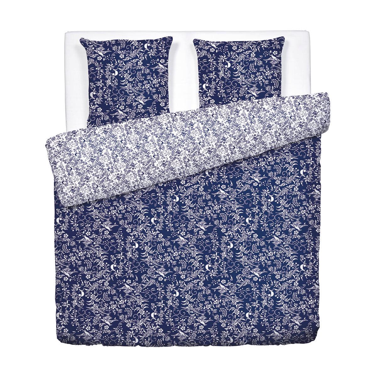 Duvet cover + pillowcase(s) cotton satin - Birds Blue - 250 x 200 cm + 2 x (50 x 80 cm)