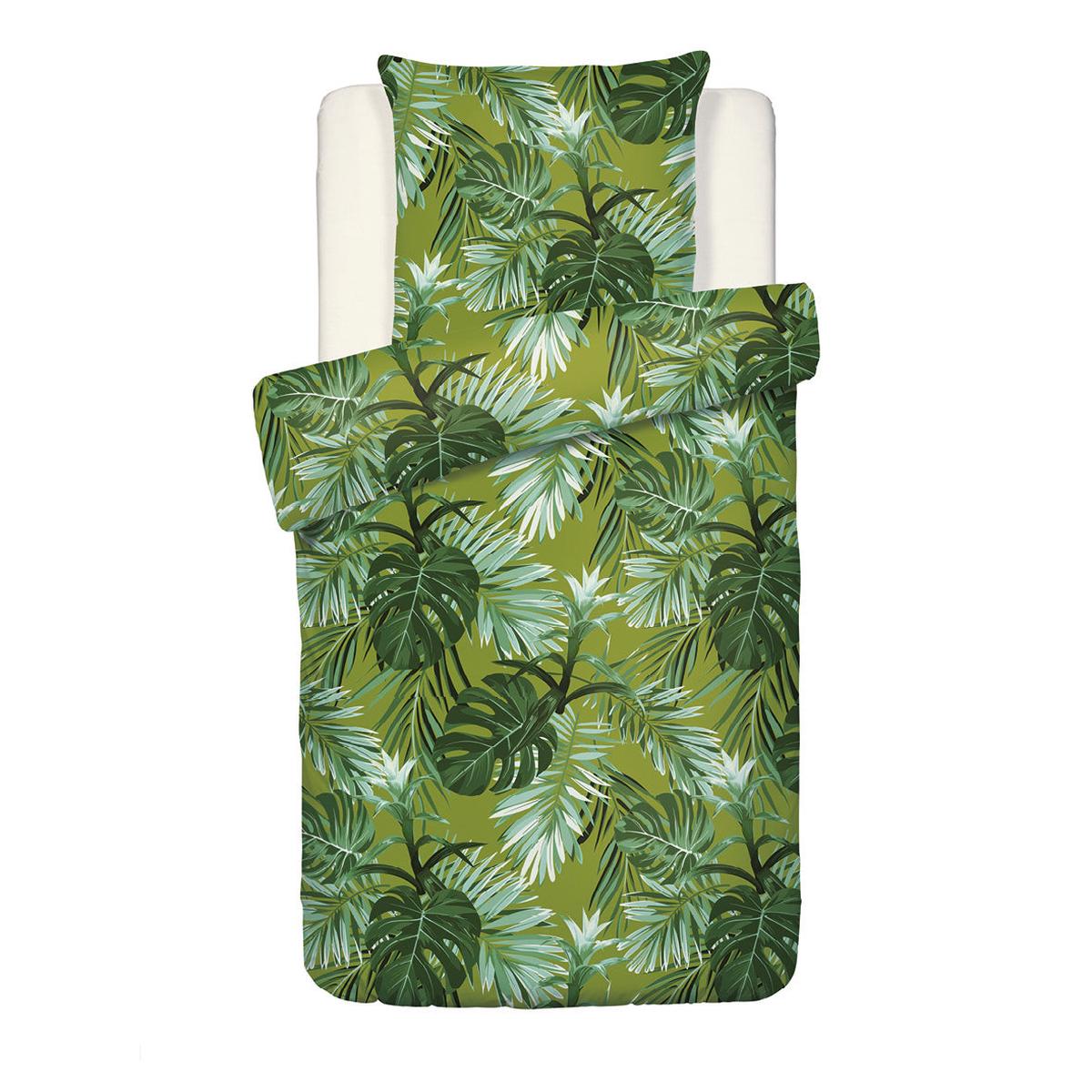 Duvet cover + pillowcase(s) cotton satin - Tropical Light green - 140 x 200 cm + 63 x 63 cm