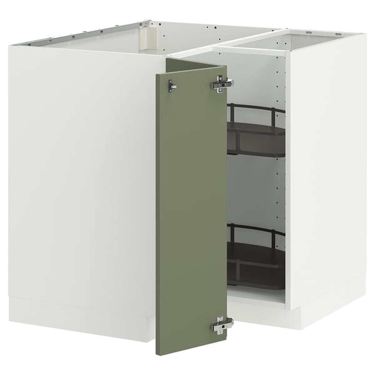METOD corner base cabinet with carousel, white/Axstad grey-green, 88x88 cm
