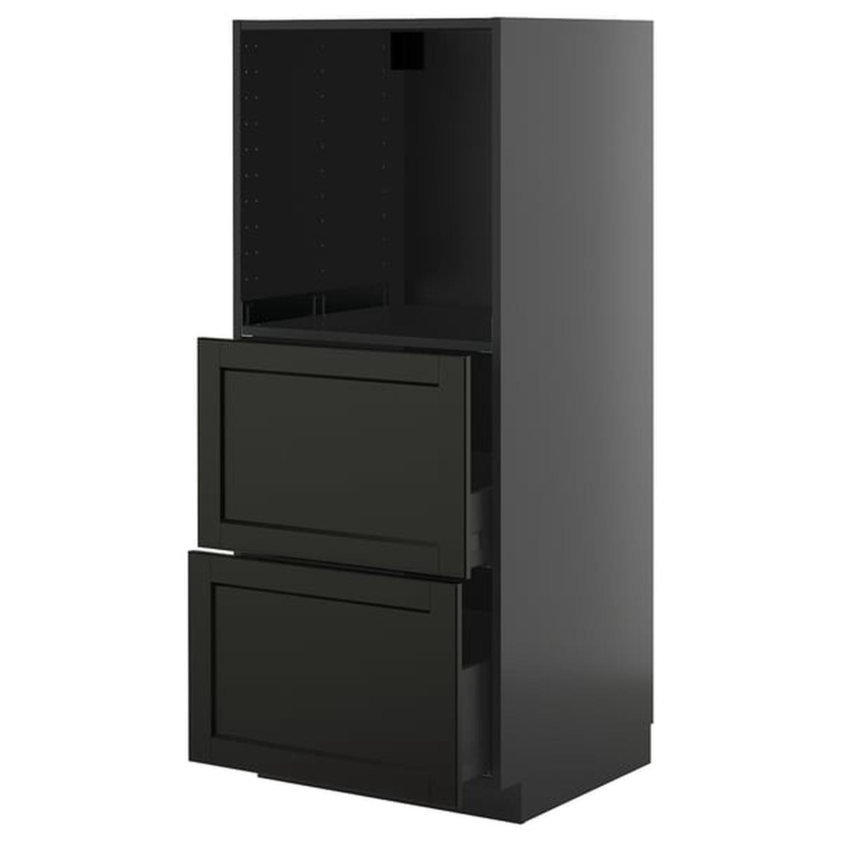 METOD / KNIVSHULT high cabinet w 2 drawers for oven, black-grey/Lerhyttan black stained, 60x60x140 cm