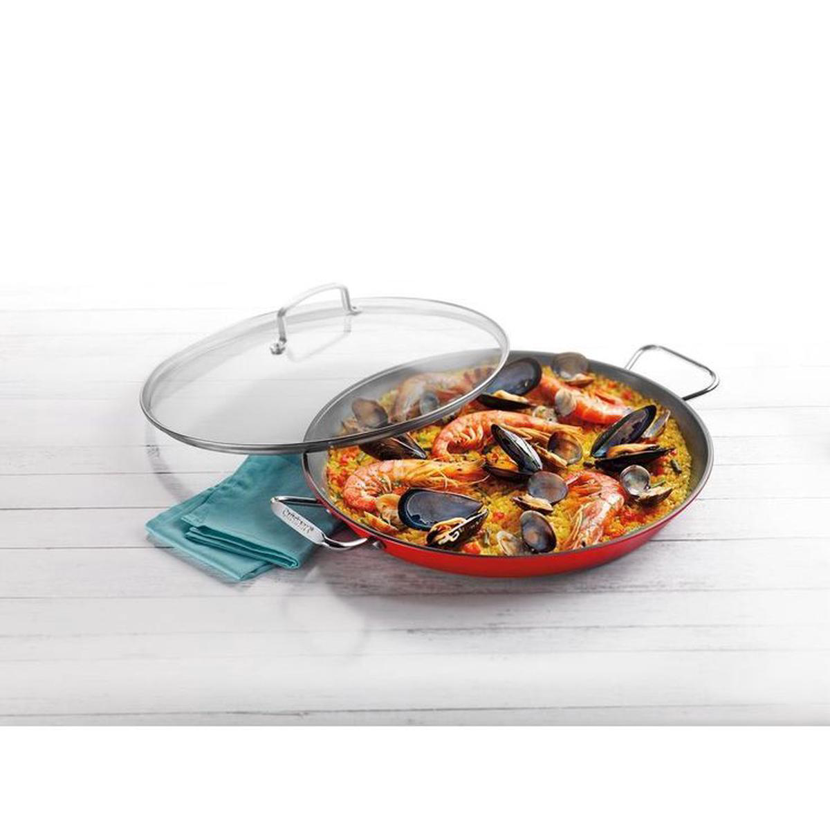 15 in Stainless Steel Nonstick Grill Pan in Red with Glass Lid