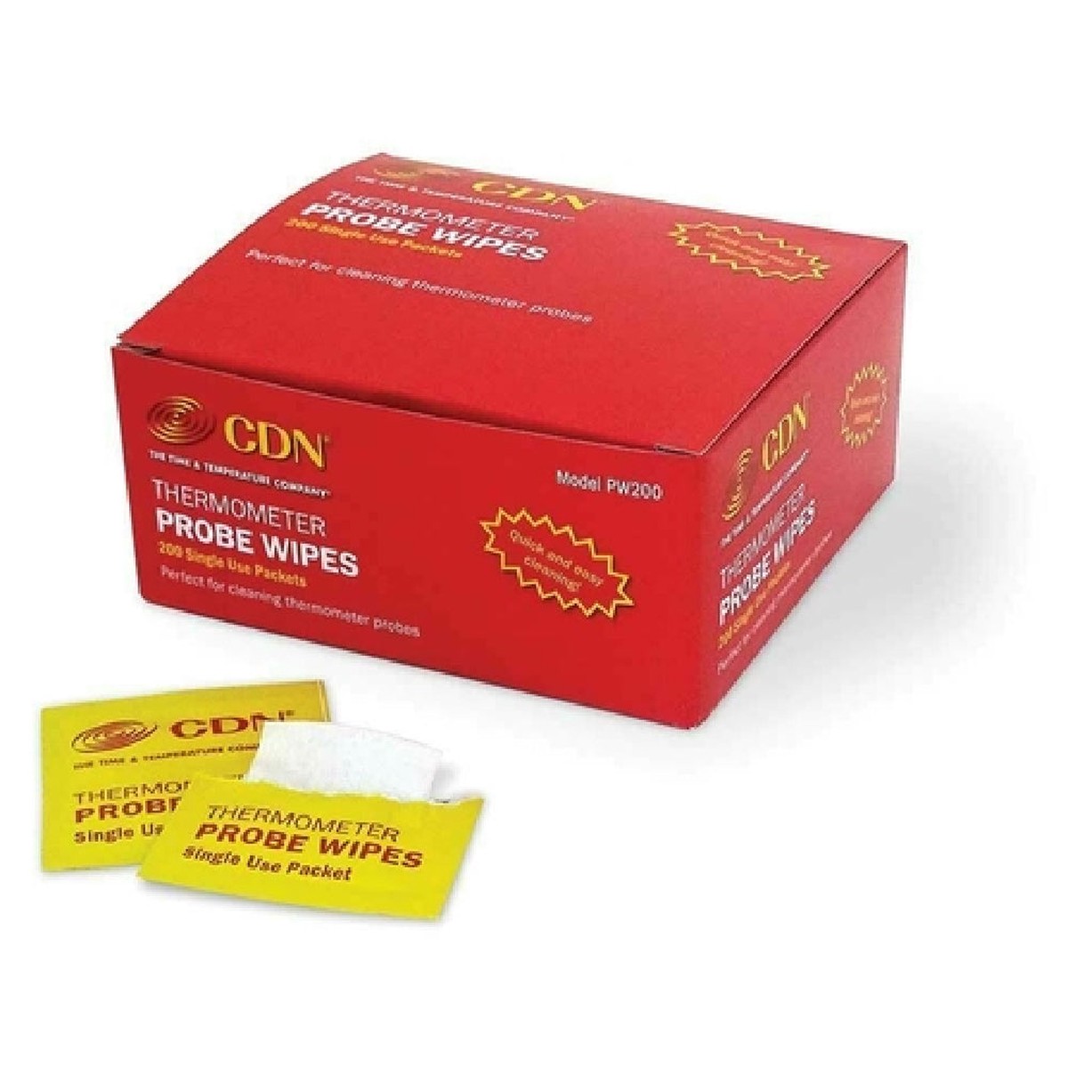 CDN PW1000 1-1/5 Inch by 2-1/5 Inch Thermometer Probe Wipes with 70% Isopropyl Alcohol