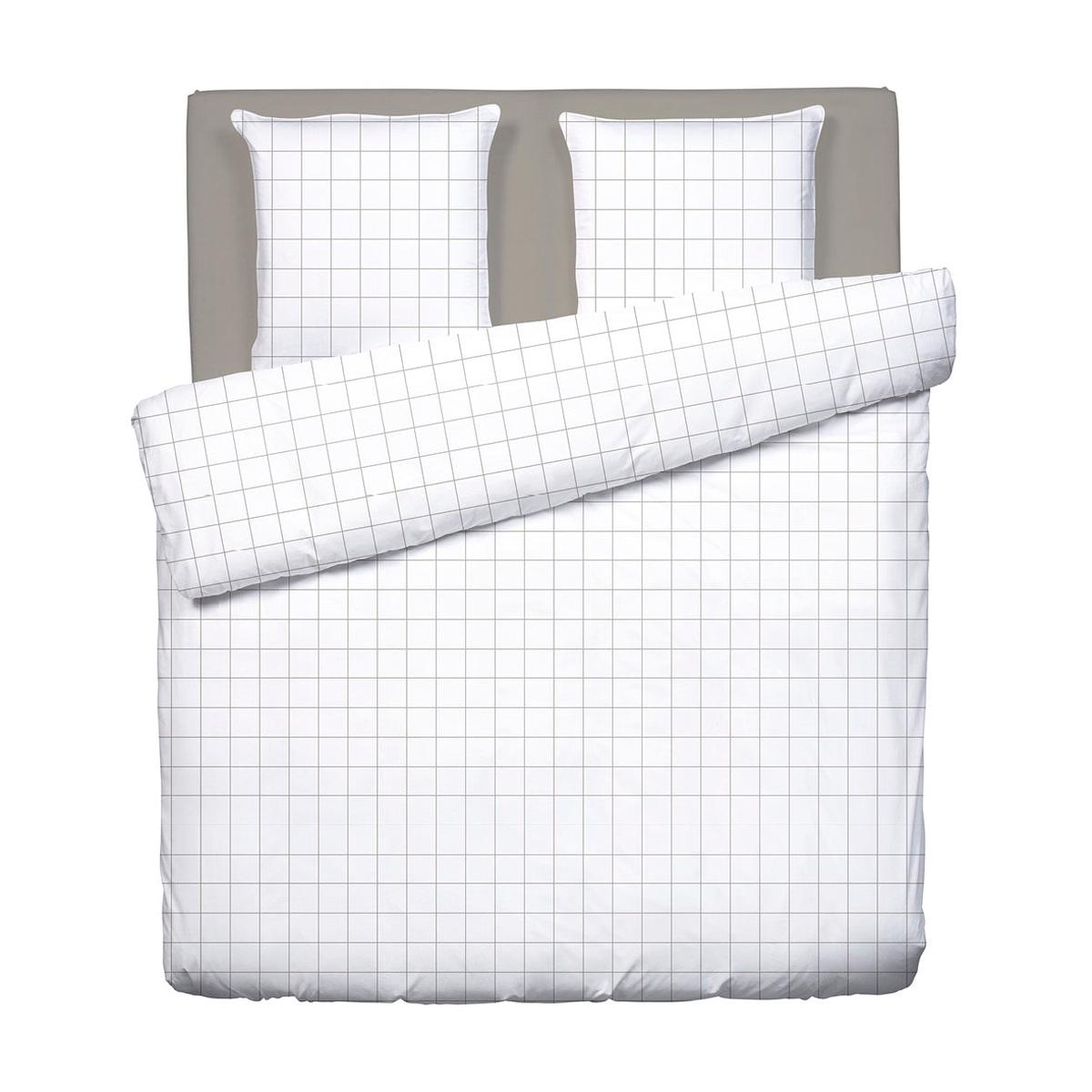 Duvet cover + pillowcase(s) cotton satin - Motif  carreaux White / Taupe - 240 x 220 cm + 2 x (63 x 63 cm)