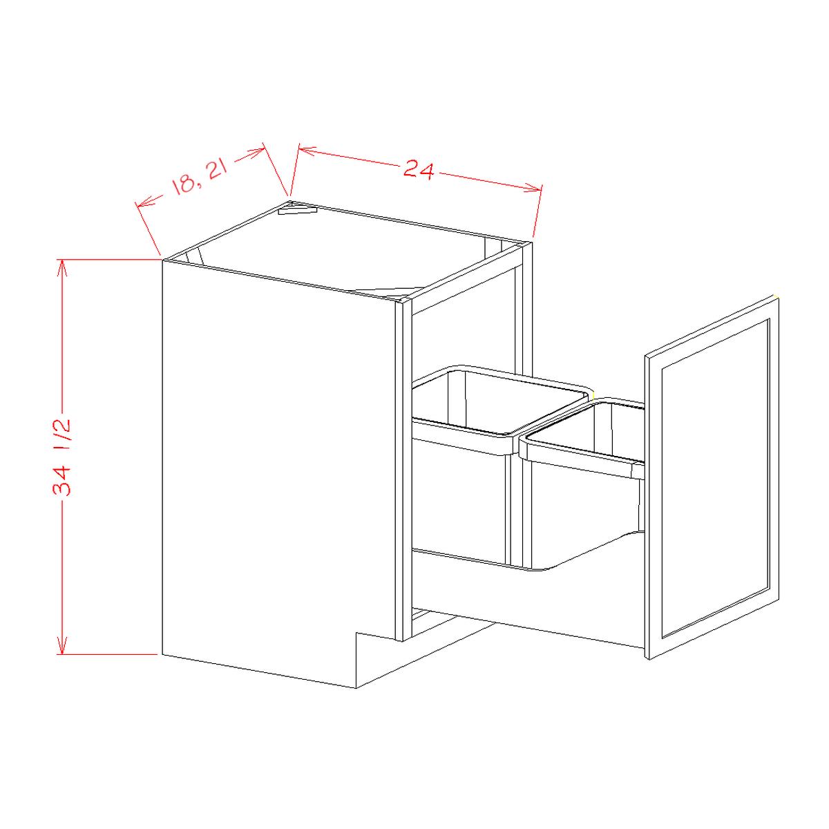 English Sage 21" Full Height Door Base Cabinet w/ Double Trashcan Pullout Pre-Assembled