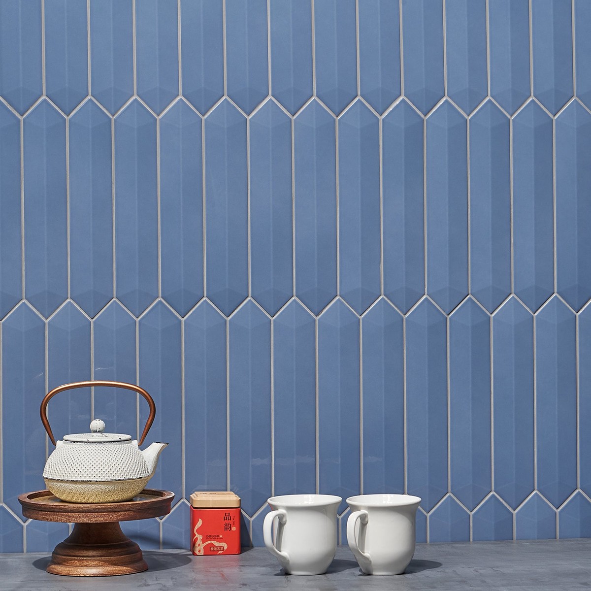 Kent Marine Blue 3D Picket Polished Ceramic Wall Tile - Lux Tile