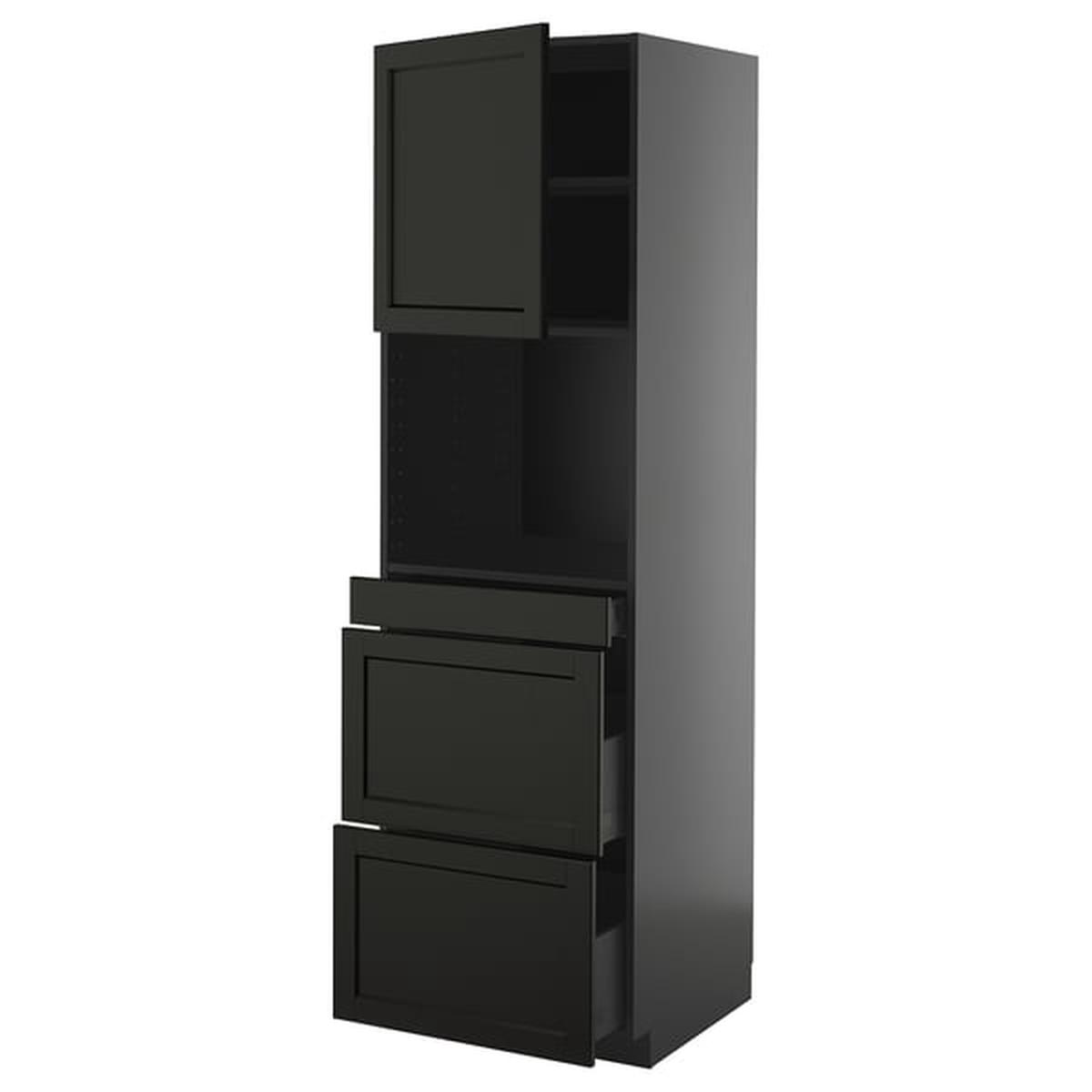 METOD / KNIVSHULT hi cab f micro combi w door/3 drwrs, black-grey/Lerhyttan black stained, 60x60x200 cm