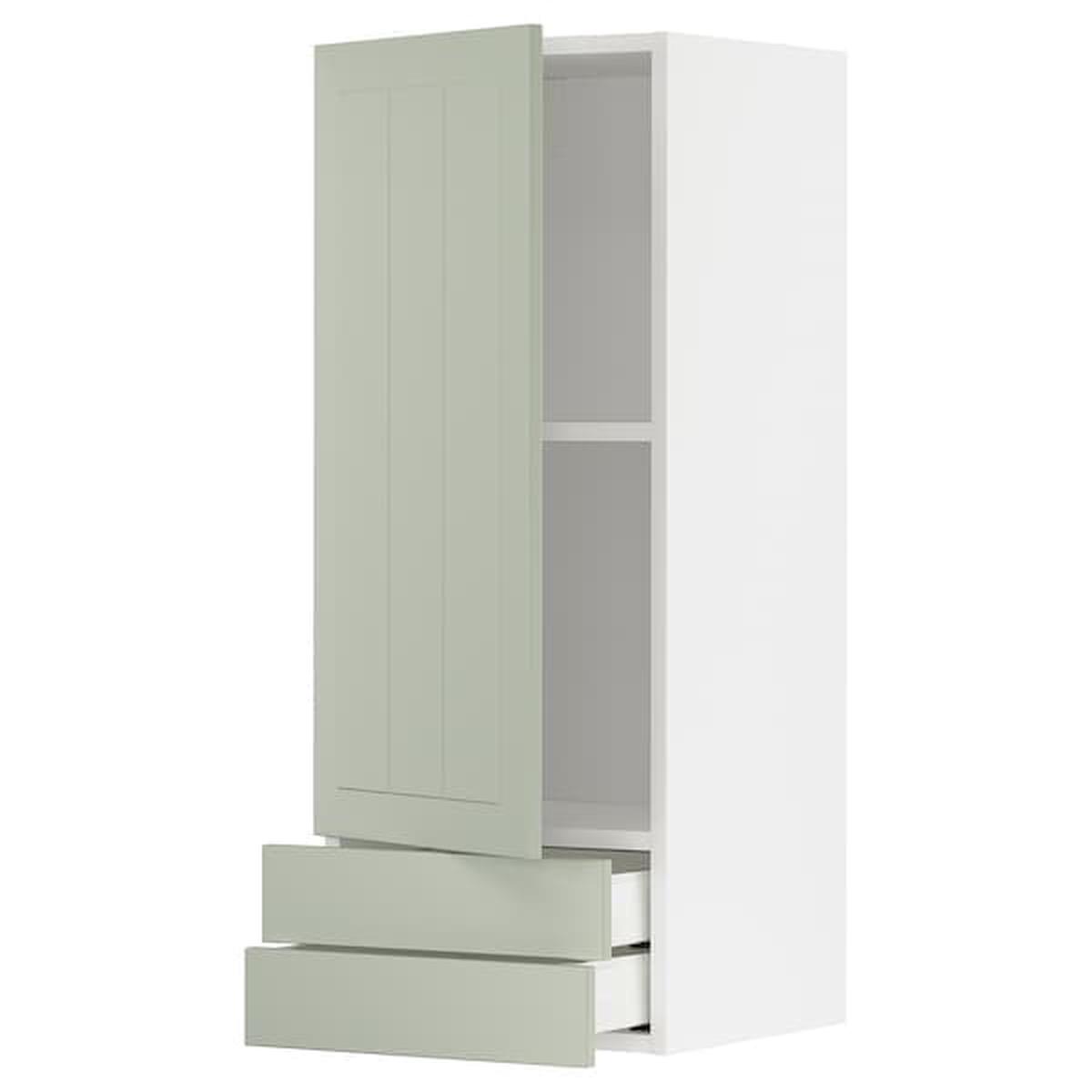 METOD / MAXIMERA wall cabinet with door/2 drawers, white/Stensund light green, 40x100 cm