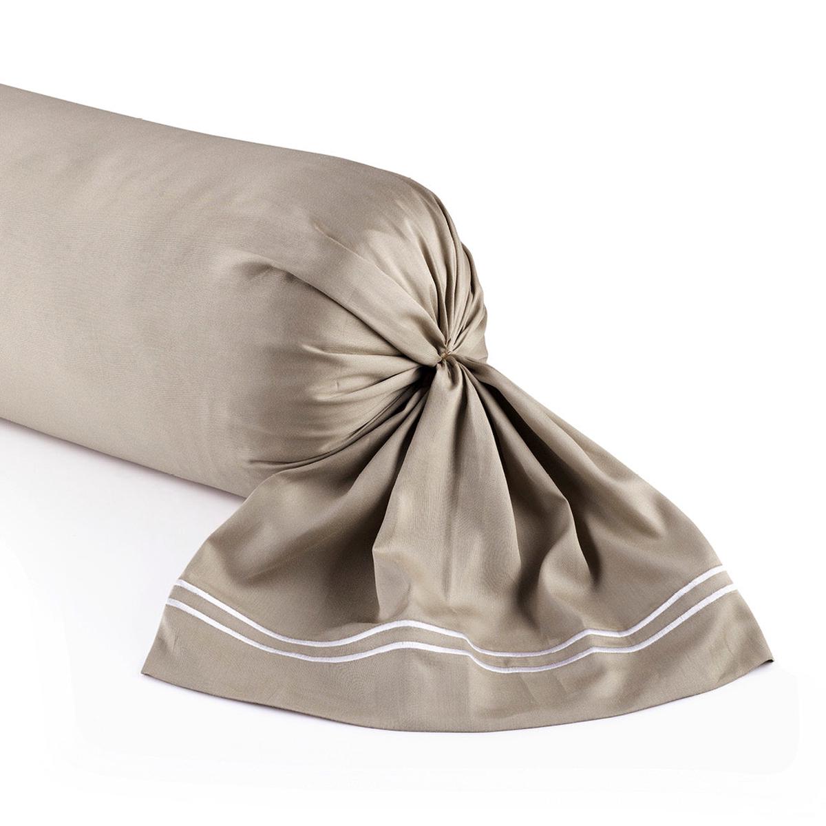 Pillowcase(s) cotton satin - La Rochelle White / Taupe - 43 x 210 cm