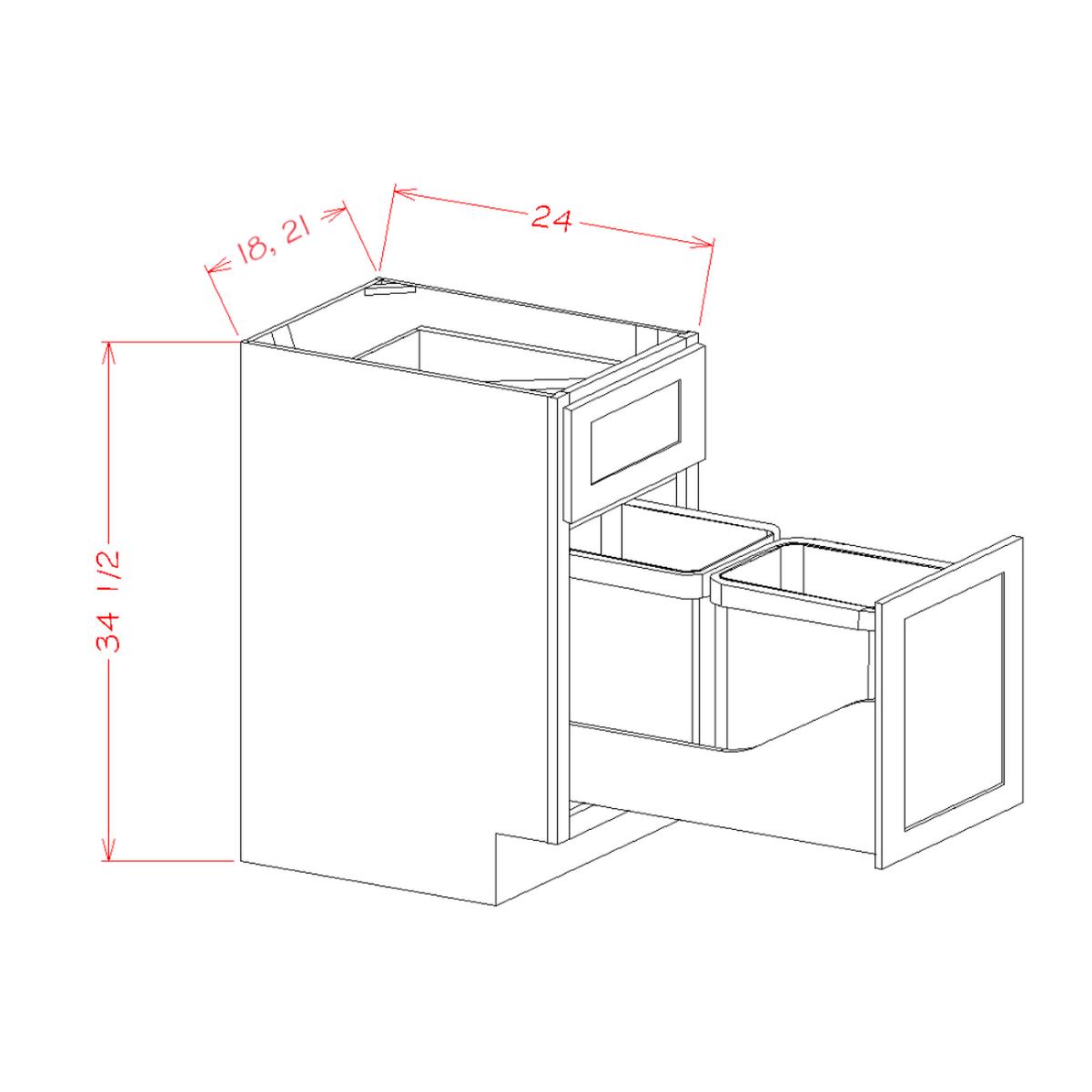 Shaker Honeycomb 18" Base Cabinet w/ Double Trashcan Pullout