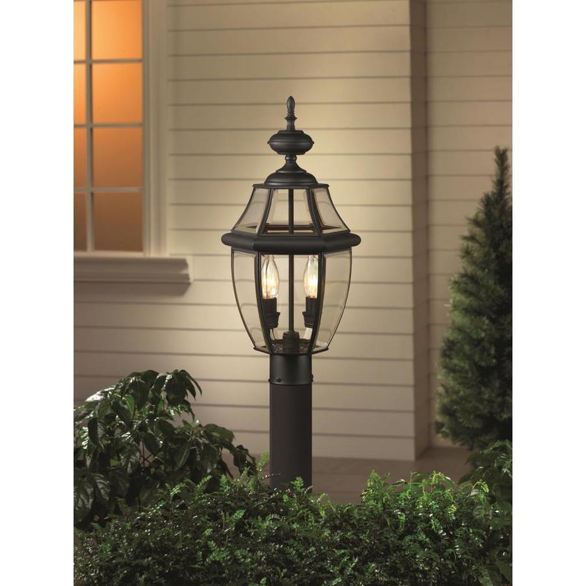allen + roth Brayden 21.63-in Matte Black Outdoor Post Light with Clear Beveled Glass