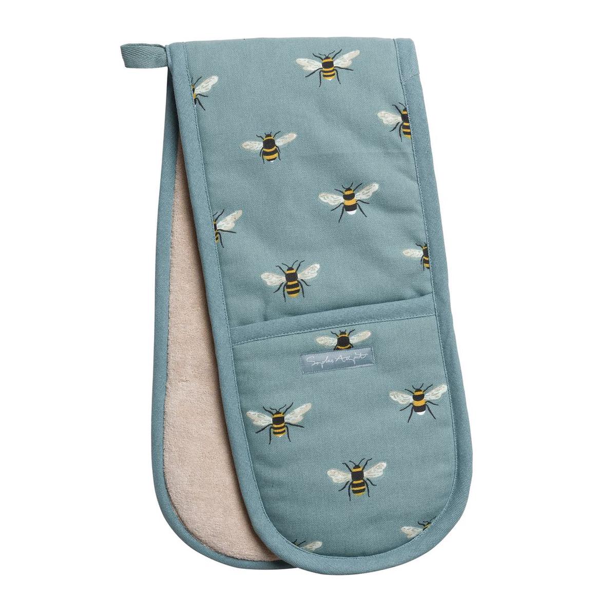 Bees Teal Double Oven Glove