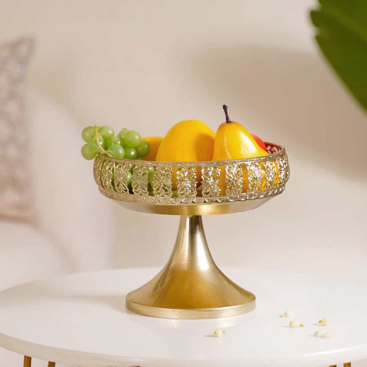 Decorative Fruit Bowl With Stand Gold Large