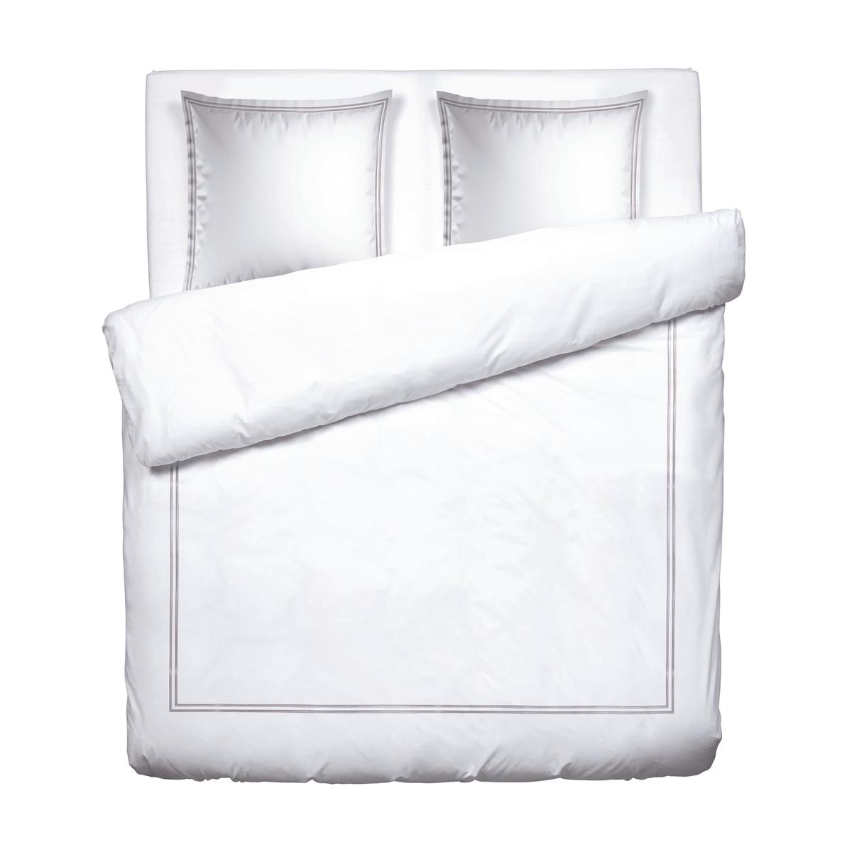 Duvet cover + pillowcase(s) cotton satin - Bastia Grey / White - 240 x 220 cm + 2 x (80 x 80 cm)