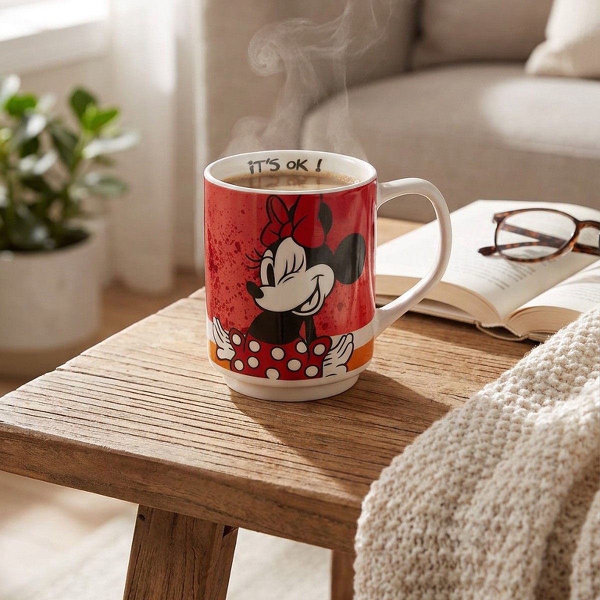 Egan Mickey Mouse Minnie Stackable Ceramic Mug, 350ml, Red