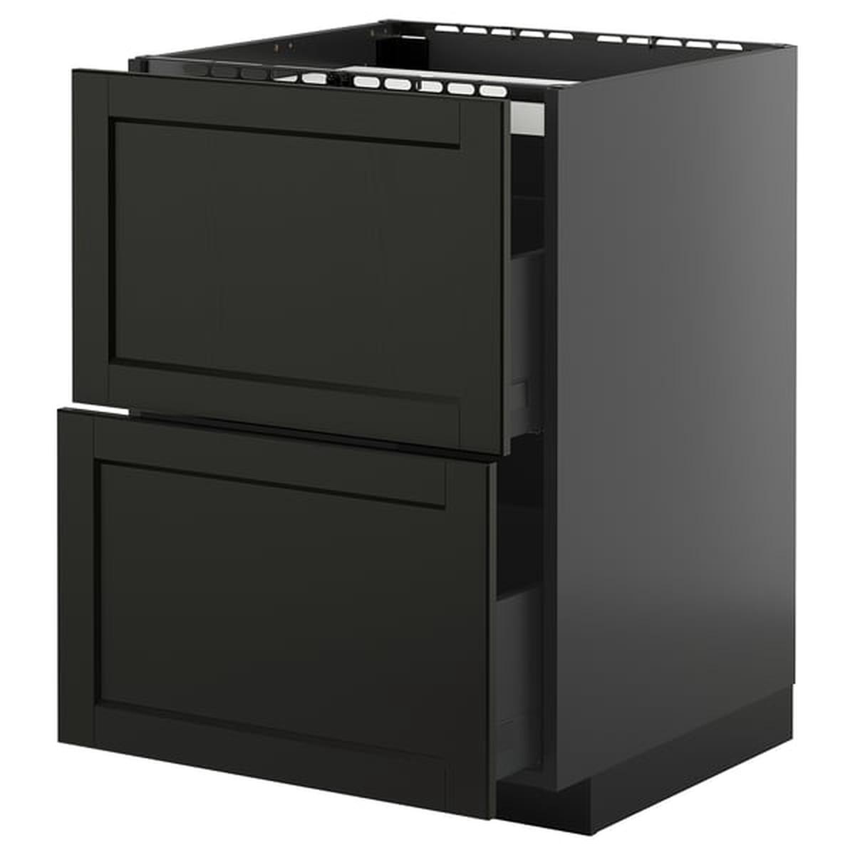 METOD / KNIVSHULT base cab f hob/2 fronts/2 drawers, black-grey/Lerhyttan black stained, 60x60 cm