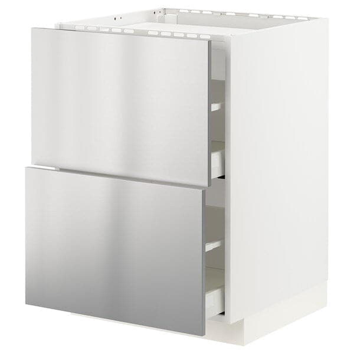 METOD / MAXIMERA base cab f hob/2 fronts/2 drawers, white/Vrsta stainless steel, 60x60 cm
