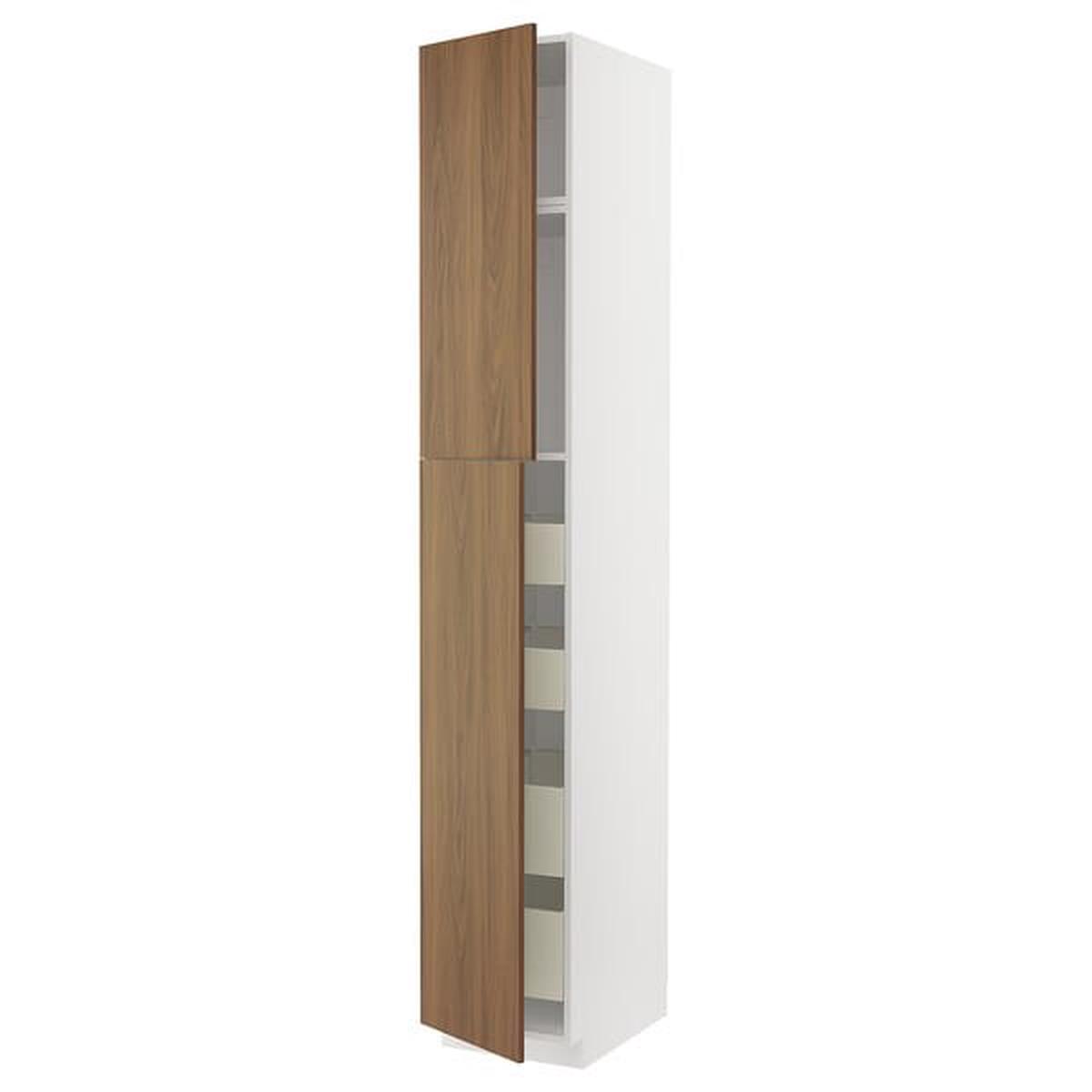 METOD / MAXIMERA hi cab w 2 doors/4 drawers, white/Tistorp brown walnut effect, 40x60x240 cm