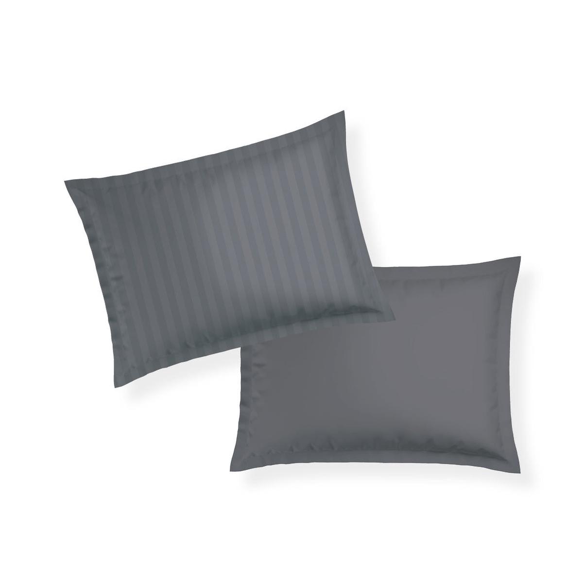 Pillowcase(s) cotton satin dobby stripe woven - Dark grey - 2 x (50 x 70 cm)