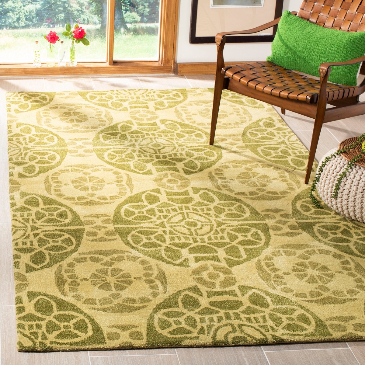 Safavieh Wyndham Hutton 7 x 7 Honey/Green Square Indoor Abstract Bohemian/Eclectic Handcrafted Wool Area Rug