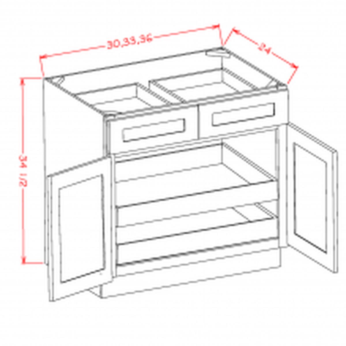 Shaker Ivy 33" Base Cabinet w/ 2 Rollout Shelves Pre-Assembled