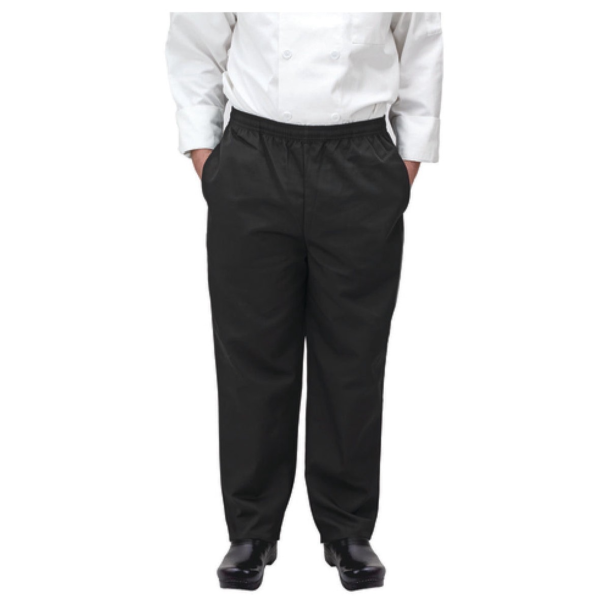 Winco UNF-2KL Large Black Relaxed Fit Chef Pants With Drawstring and Pockets