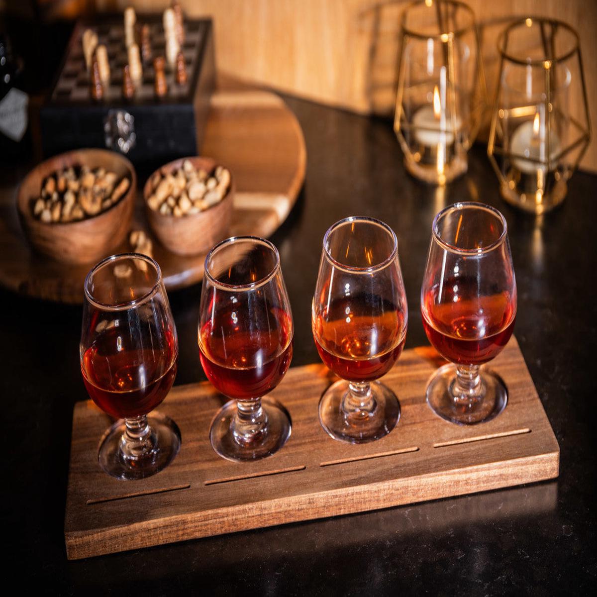 BarCraft Wooden Tasting Paddle 34cm with Set of 4 Glasses, 150ml - Default Title