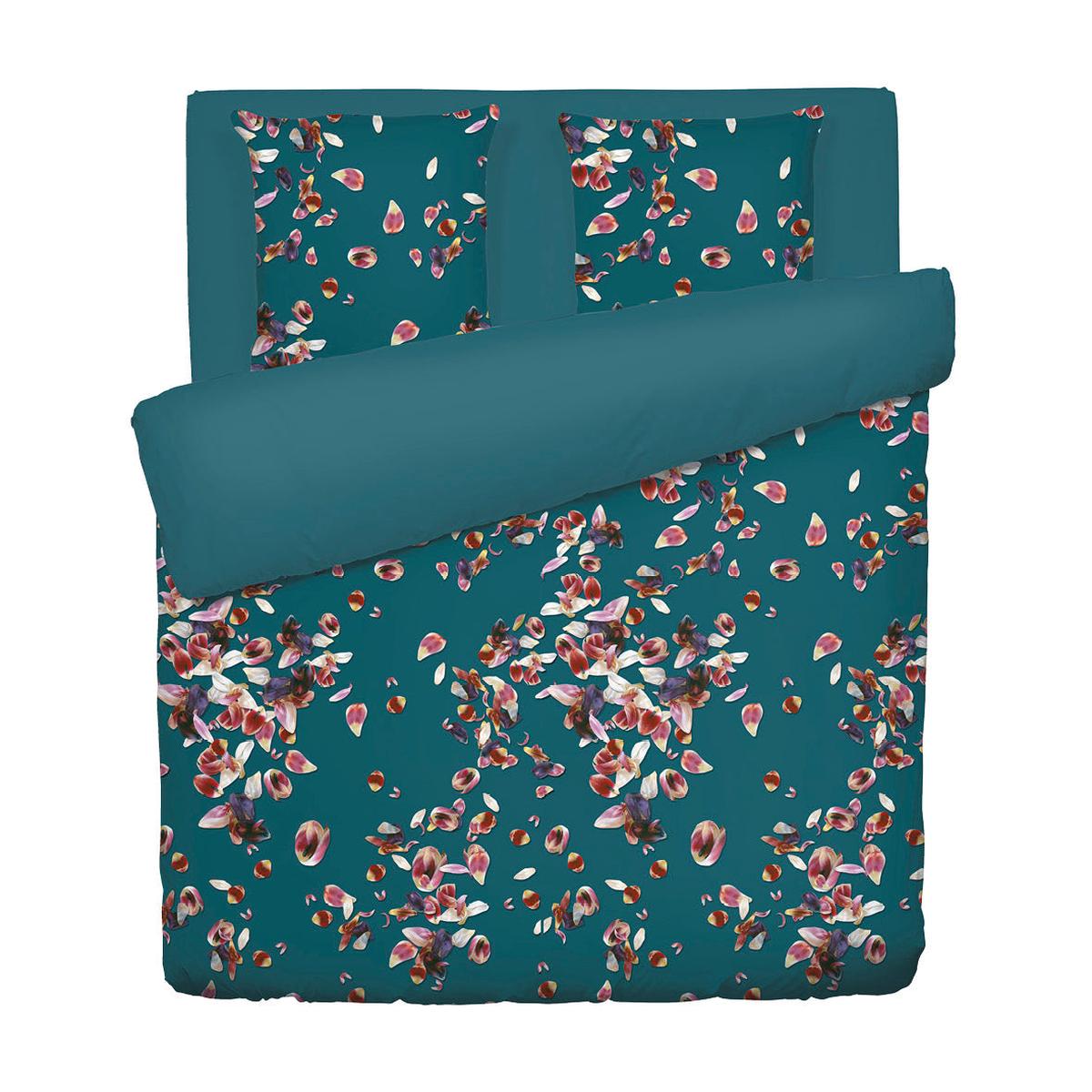 Duvet cover + pillowcase(s) cotton satin - Aurore Green / Dark green - 240 x 220 cm + 2 x (63 x 63 cm)