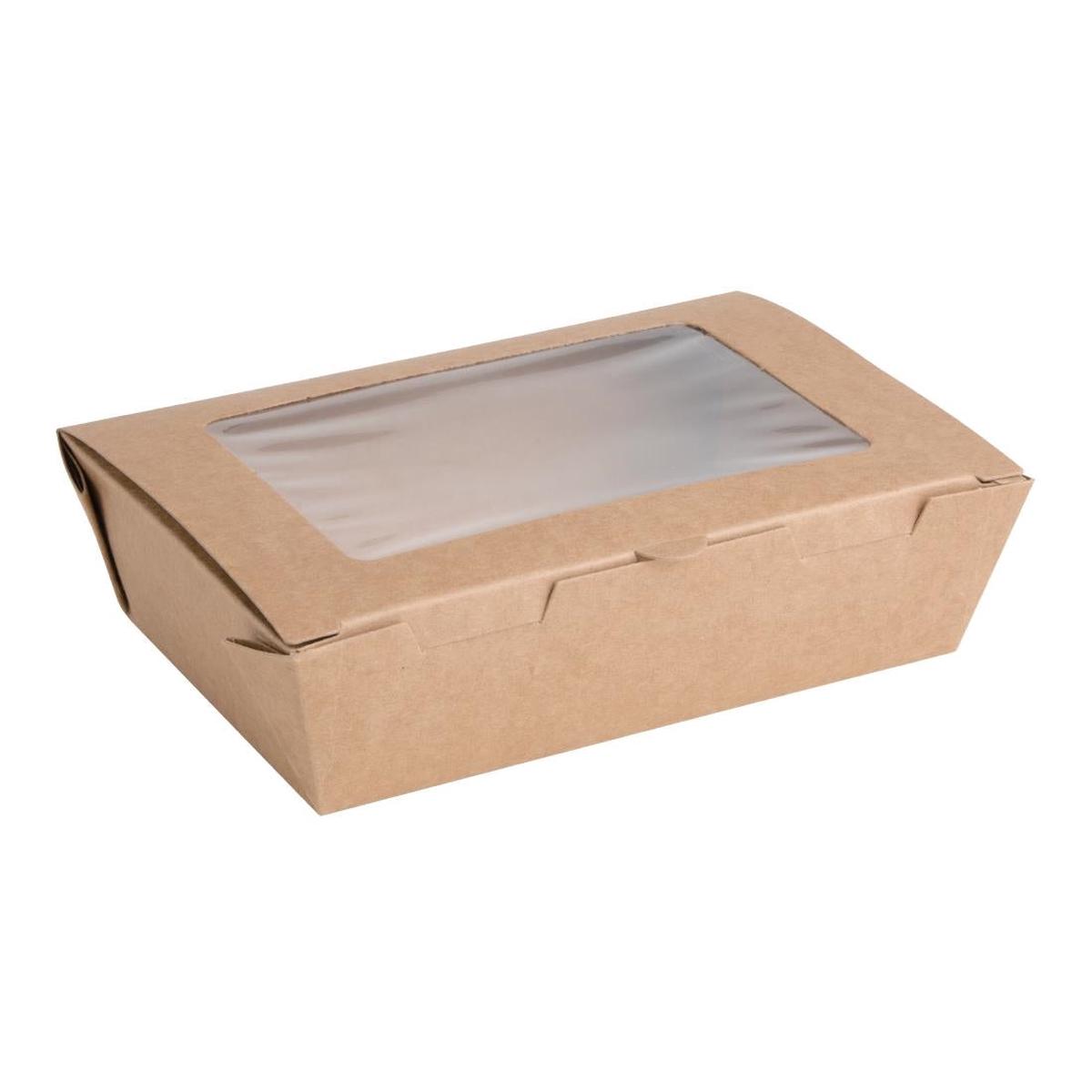 Fiesta Compostable Salad Boxes with PLA Windows 700ml (Pack of 200) - FB676