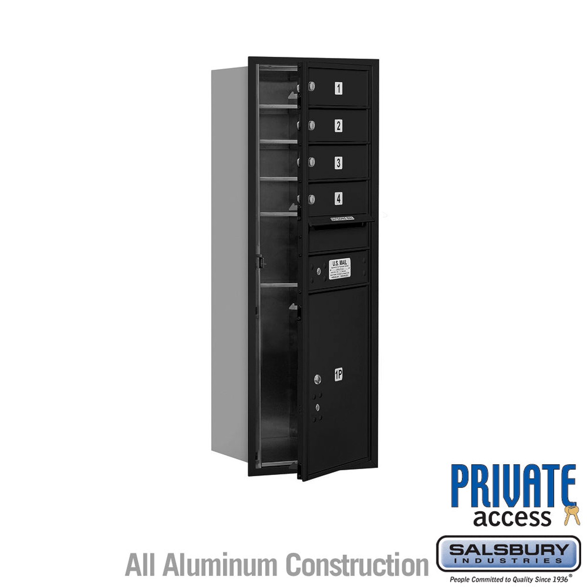 11-Door High Recessed Mailbox with Parcel Locker - Black, Private Access