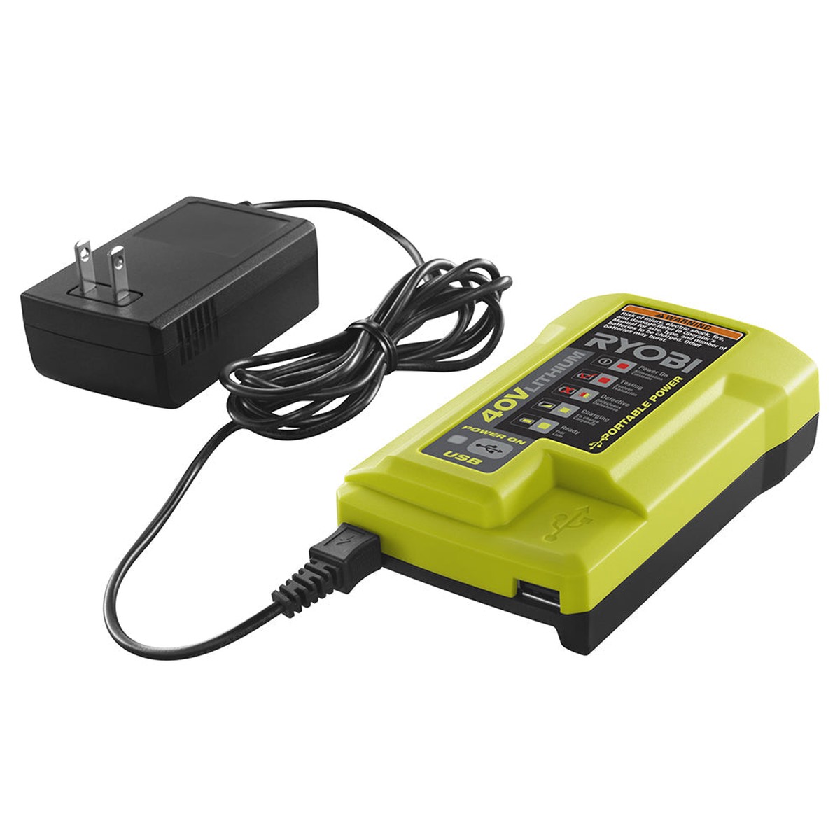 RYOBI 40-Volt Lithium-Ion Charger with USB Port