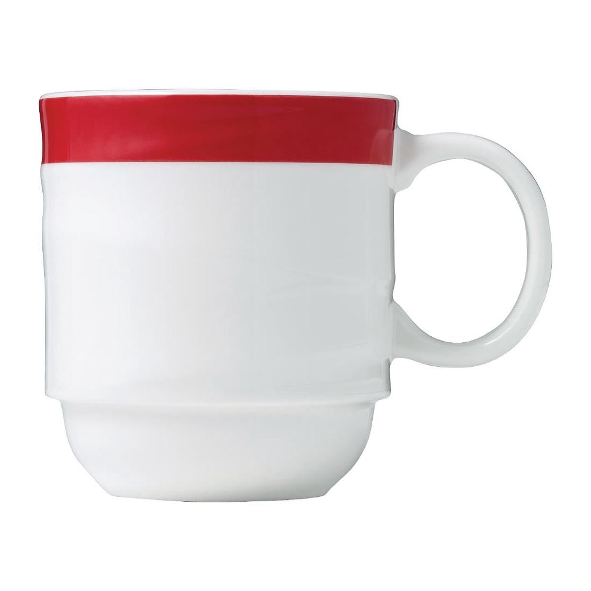 Royal Porcelain Maxadura Resonate Red Band Coffee Mug Stackable 350ml (12 Pack) (Pack of 12) PAS-FY902