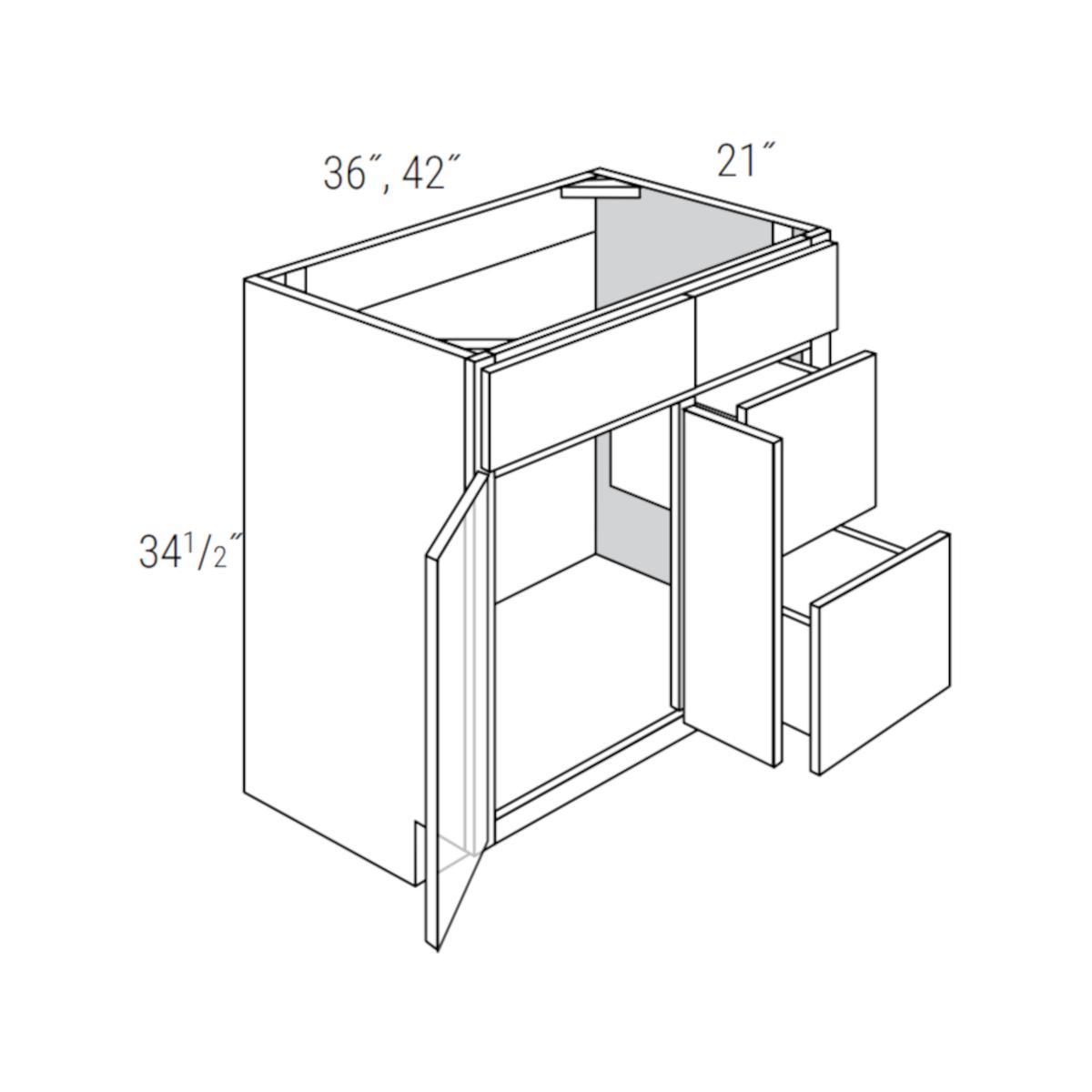 Rustic Shaker 36" Vanity Sink Base w/ Drawers on Right Pre-Assembled