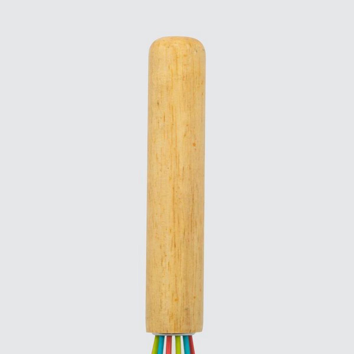 10 in. Silicone Tri-Color Whisk with Wooden Handle