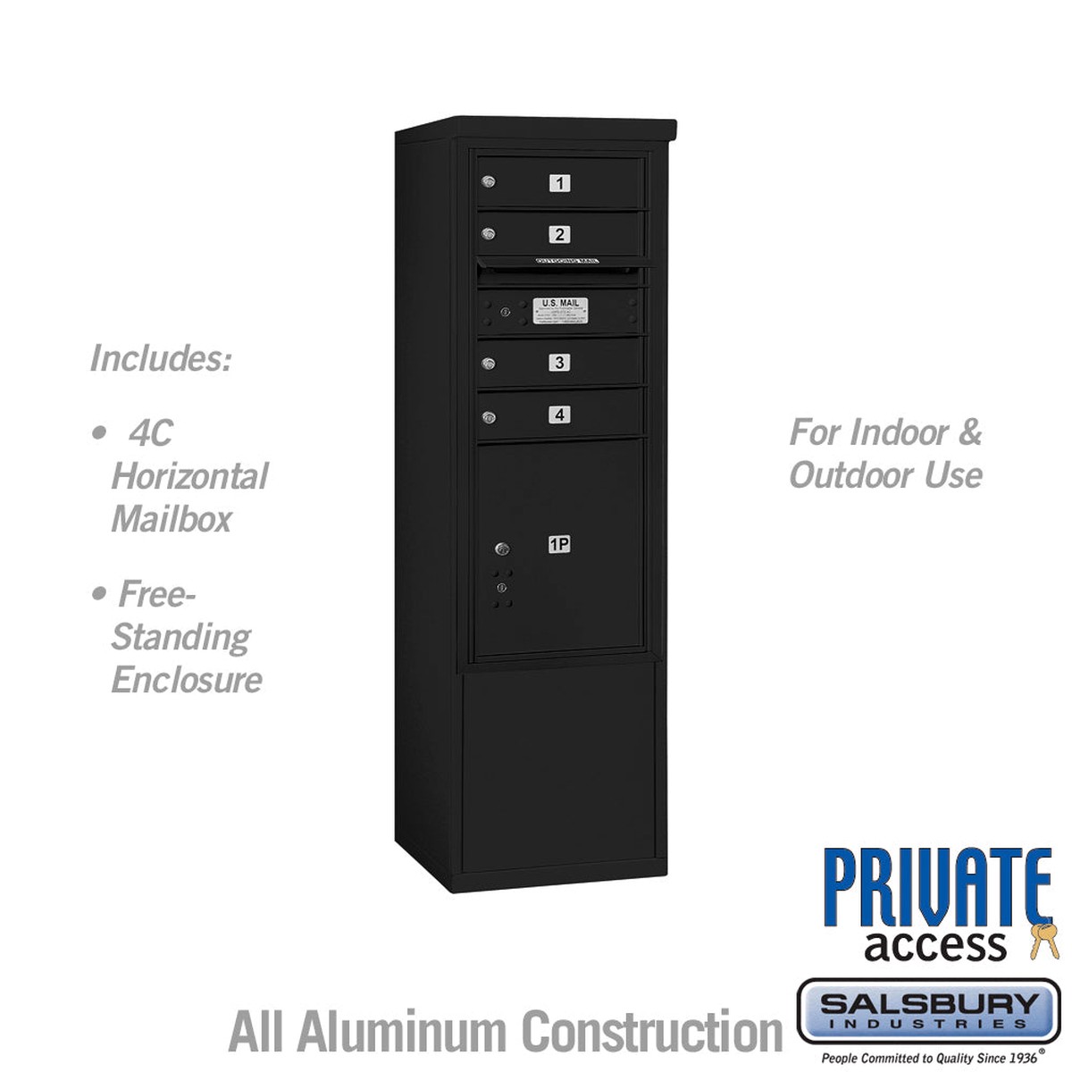 10-Door Free-Standing Mailbox with Parcel Locker in Black